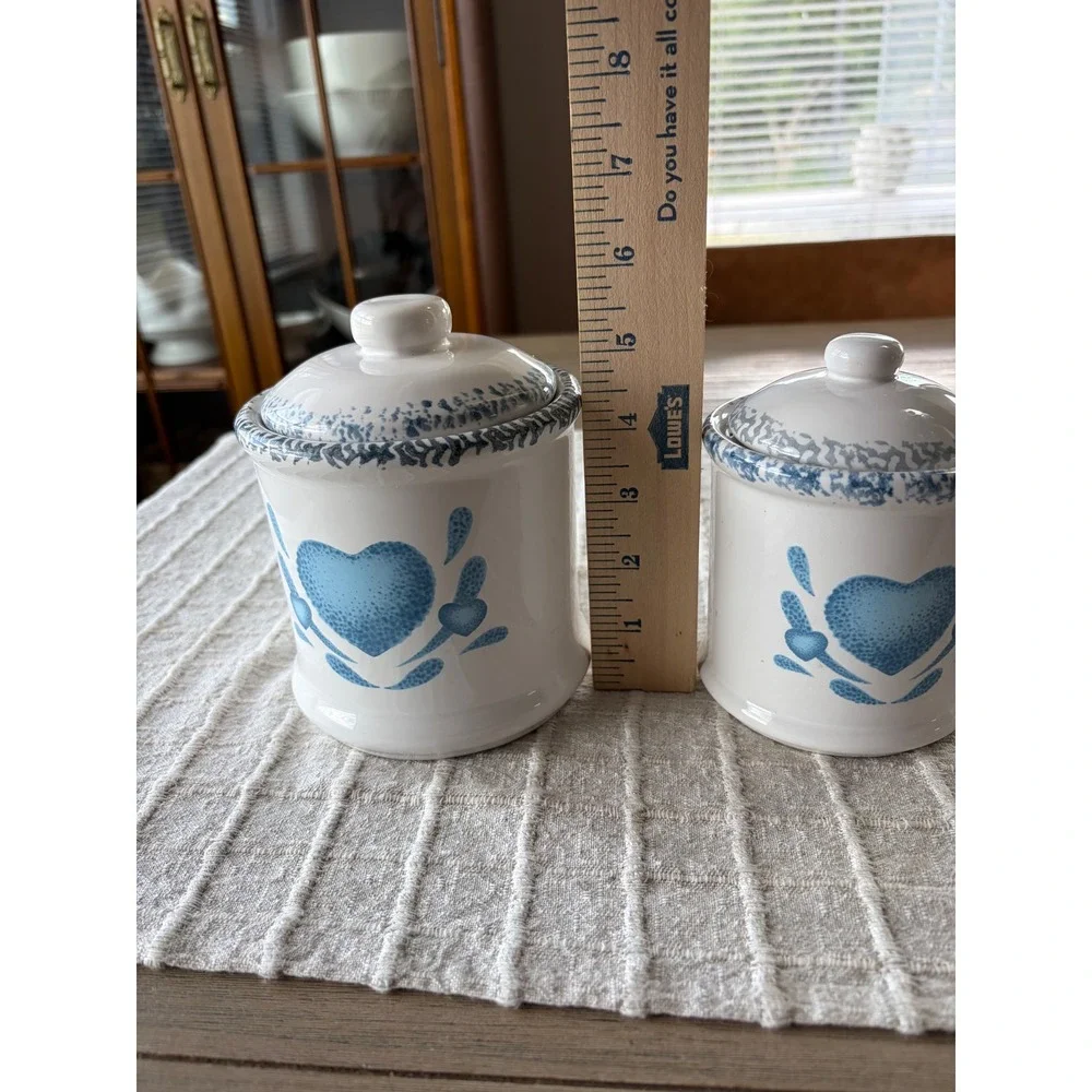 vintage Corelle Blue Hearts stoneware canisters set of two